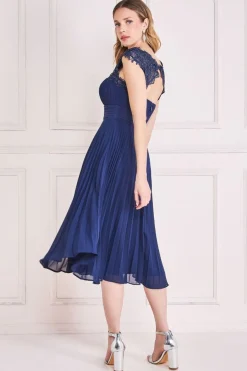 Midi Dresses^* Crochet & Pleated Top Midi Navy
