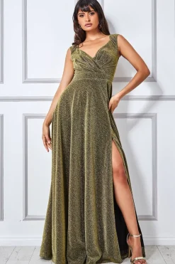 Maxi Dresses^* Crossover Lurex Glitter Maxi Dress Gold
