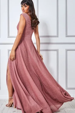 Maxi Dresses^* Crossover Lurex Glitter Maxi Dress Dark Rose