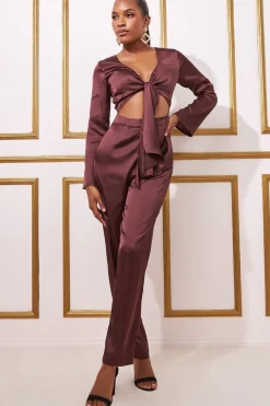 Jumpsuits^* Cut Out Satin Jumpsuit Brown