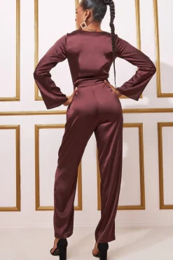 Jumpsuits^* Cut Out Satin Jumpsuit Brown