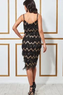 Midi Dresses^* Dangling Sequin Flapper Midi Dress Black