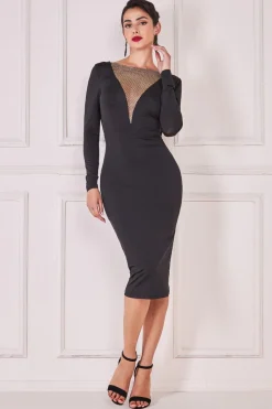 Midi Dresses^* Diamante Fishnet Cowl Back Midi Black