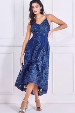 Midi Dresses^* Dipped Hem Sleeveless Lace Midi Navy