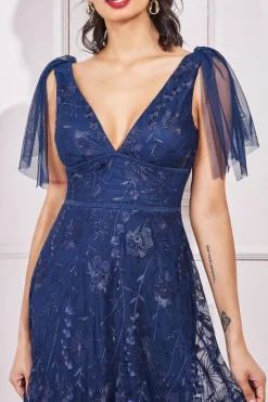 Maxi Dresses^* Embroidered Lace Maxi Flutter Sleeves Navy