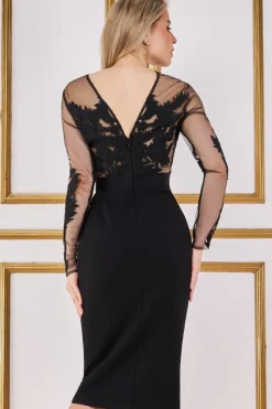 Midi Dresses^* Embroidered Mesh & Scuba Midi Dress Black