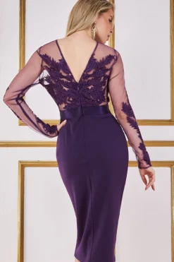 Midi Dresses^* Embroidered Mesh & Scuba Midi Dress Purple