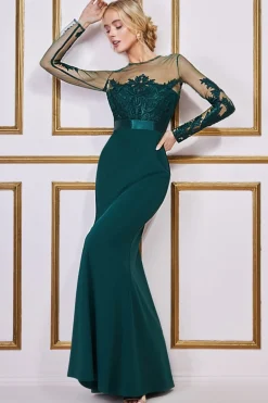 Maxi Dresses^* Embroidered Mesh & Scuba Maxi Green Emerald