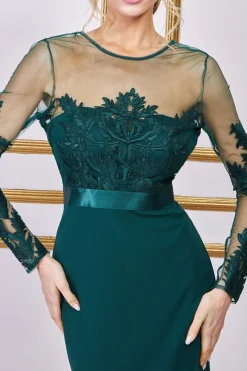 Maxi Dresses^* Embroidered Mesh & Scuba Maxi Green Emerald