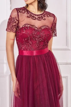 Maxi Dresses^* Embroidered Mesh Maxi Dress Burgundy