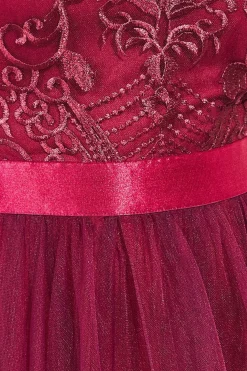 Maxi Dresses^* Embroidered Mesh Maxi Dress Burgundy
