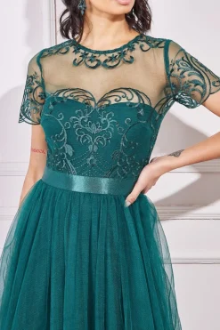 Maxi Dresses^* Embroidered Mesh Maxi Dress Emerald Green