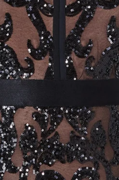 Maxi Dresses^* Embroidered Sequin & Mesh Maxi Dress Black