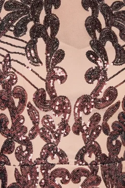 Maxi Dresses^* Embroidered Sequin Beaded Cap Sleeve Maxi Brown