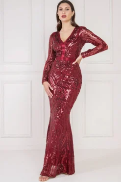 Maxi Dresses^* Embroidered Sequin Maxi Dress Wine