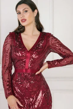 Maxi Dresses^* Embroidered Sequin Maxi Dress Wine