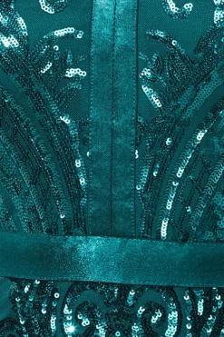 Maxi Dresses^* Embroidered Sequin Maxi Dress Green Emerald