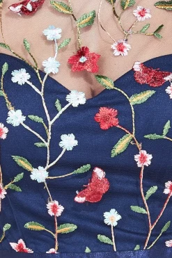 Maxi Dresses^* Embroidered Top Flutter Sleeve Maxi Navy