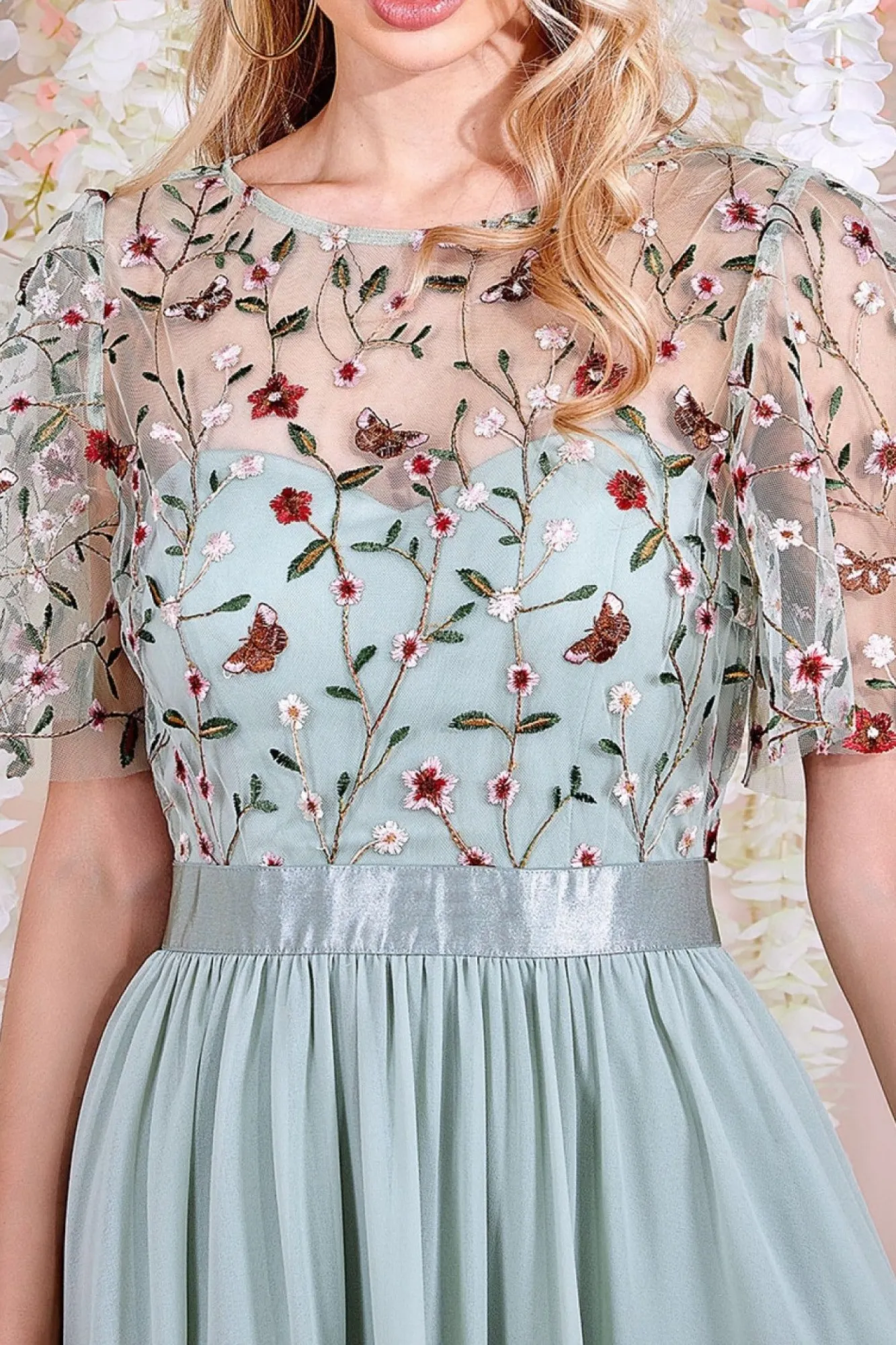 Maxi Dresses^* Embroidered Top Flutter Sleeve Maxi Sagegreen