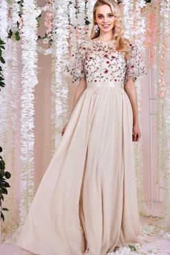 Maxi Dresses^* Embroidered Top Flutter Sleeve Maxi Ivory