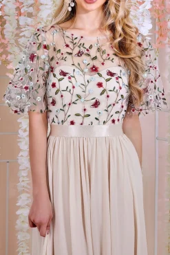 Maxi Dresses^* Embroidered Top Flutter Sleeve Maxi Ivory
