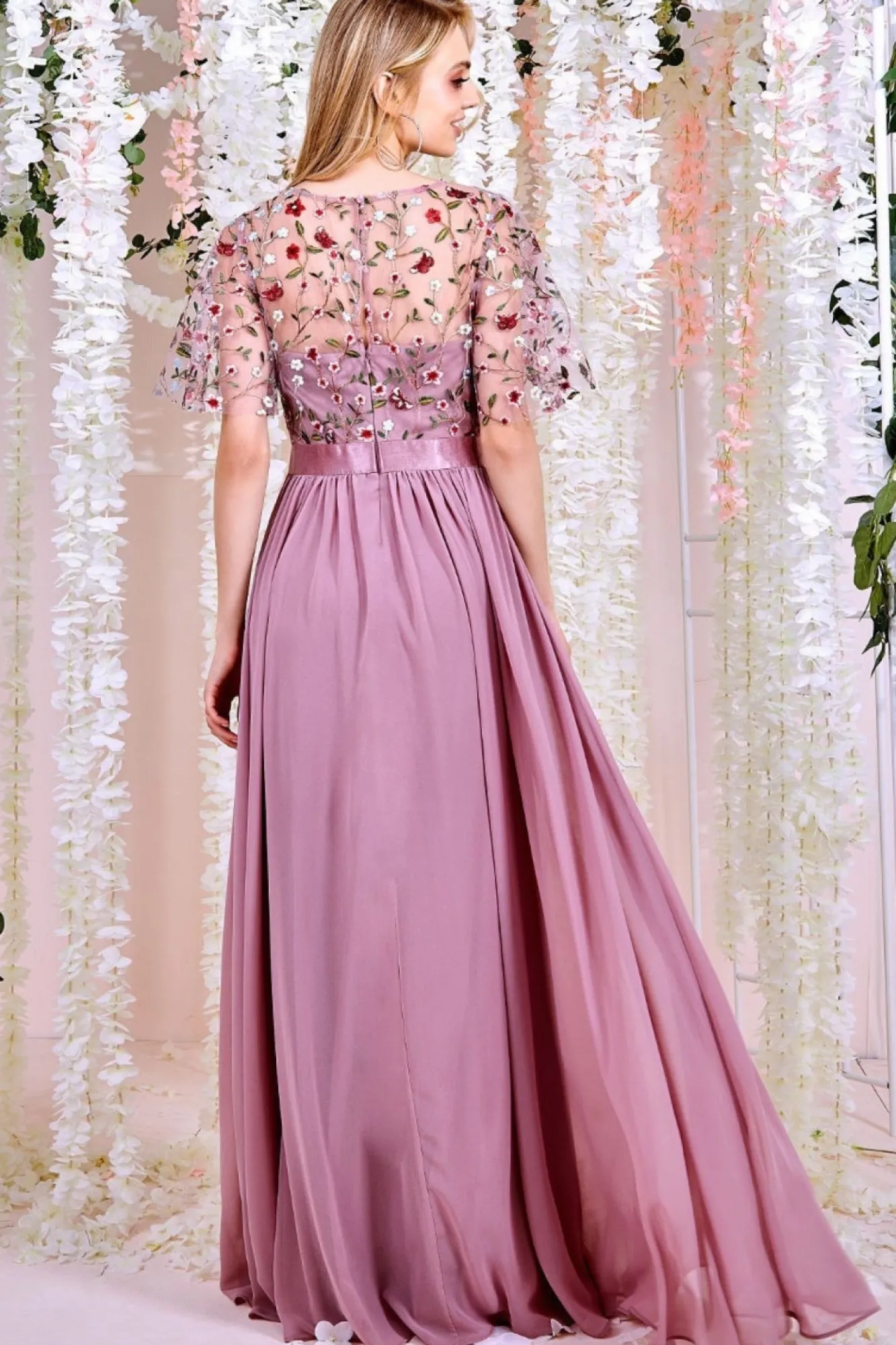 Maxi Dresses^* Embroidered Top Flutter Sleeve Maxi Rosepink