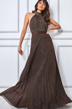 Maxi Dresses^* Exclusive Lurex Halterneck Pleated Maxi Bronze