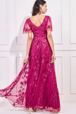 Maxi Dresses^* Flared Sleeve Embroidered Maxi Dress Magenta
