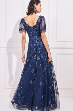 Maxi Dresses^* Flared Sleeve Embroidered Maxi Dress Navy