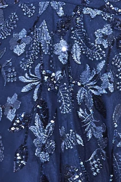 Maxi Dresses^* Flared Sleeve Embroidered Maxi Dress Navy