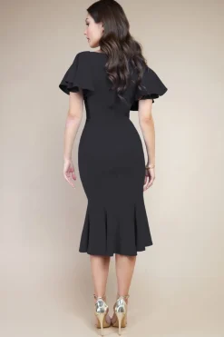 Midi Dresses^* Flared Sleeve Front Wrap Midi Dress Black