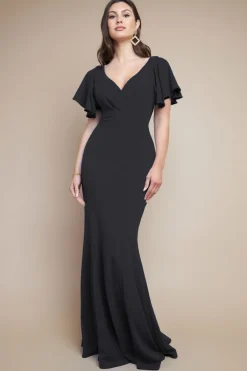 Maxi Dresses^* Flared Sleeve Front Wrap Maxi Dress Black