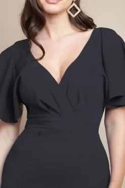 Maxi Dresses^* Flared Sleeve Front Wrap Maxi Dress Black