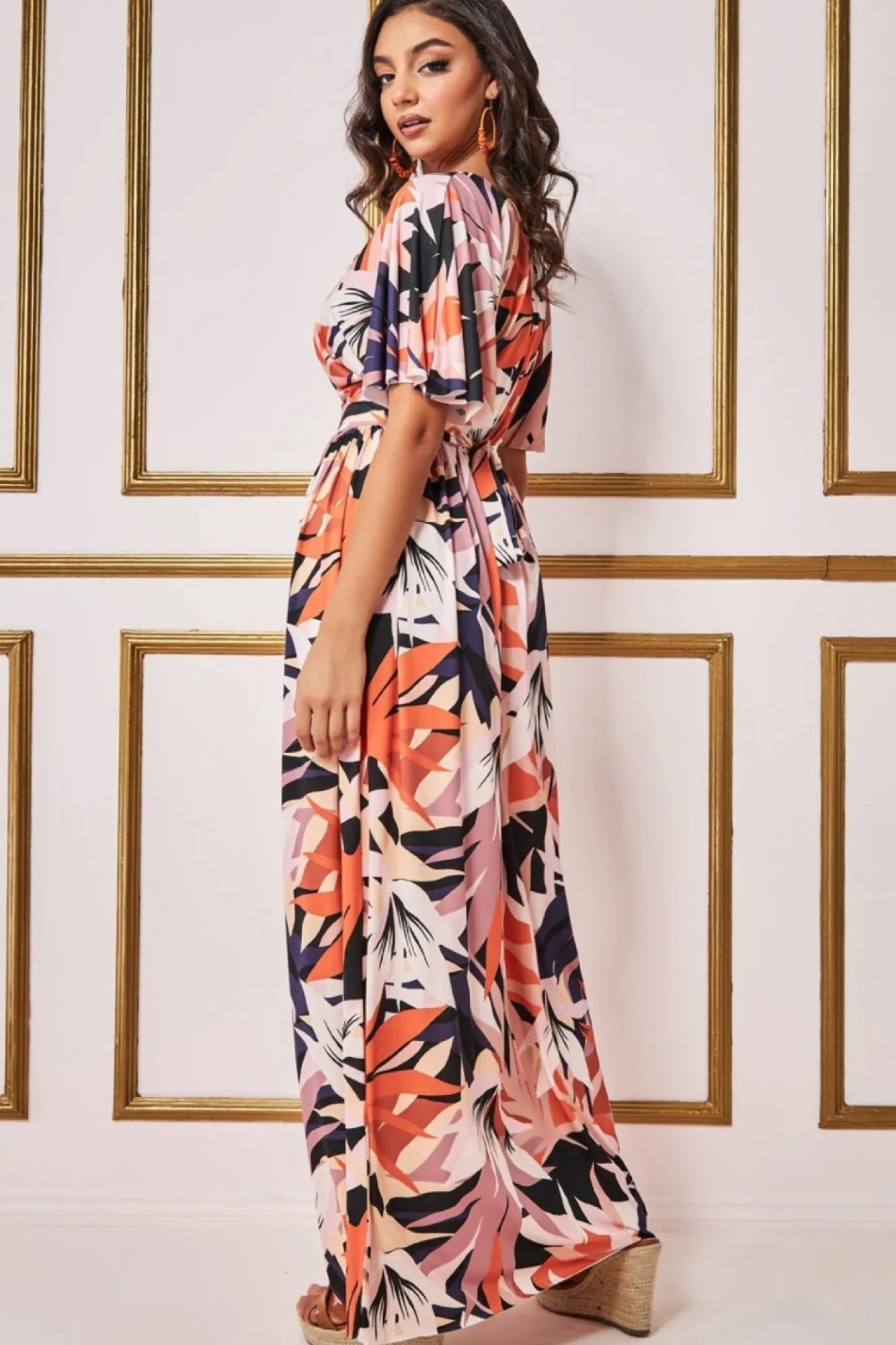 Maxi Dresses^* Floral Print Flutter Sleeve Maxi - Orange Print Orangeprint