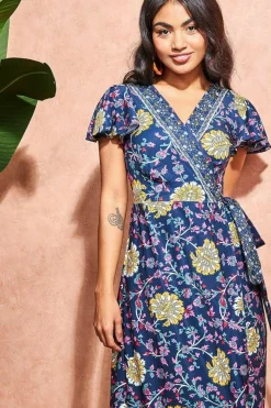 Maxi Dresses^* Floral Print Maxi With Flutter Sleeves Print Navy