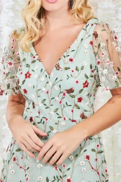 Maxi Dresses^* Flutter Sleeve Floral Embroidered Maxi Sagegreen