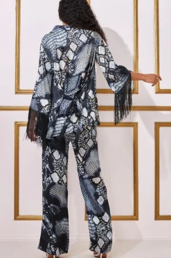 Trousers^* Foil Print Wide Leg Trousers Black