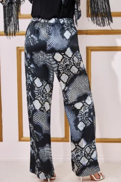 Trousers^* Foil Print Wide Leg Trousers Black