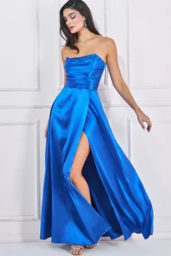 Maxi Dresses^* Front Split Satin Bandeau Maxi - Royal Blue Royalblue