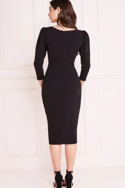 Midi Dresses^* Front Wrap Pleated Scuba Midi Dress Black