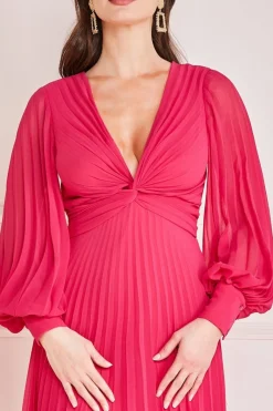 Maxi Dresses^* Fully Pleated Chiffon Maxi Dress Hotpink