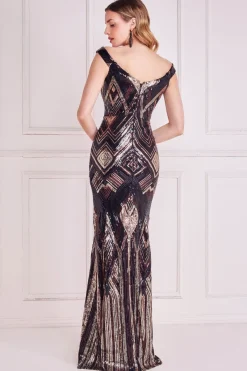 Maxi Dresses^* Geometric Sequin Sleeveless Maxi Black