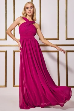 Maxi Dresses^* Halter Neck Chiffon Maxi Dress Magenta