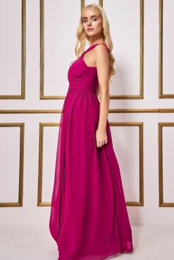 Maxi Dresses^* Halter Neck Chiffon Maxi Dress Magenta