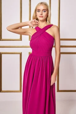 Maxi Dresses^* Halter Neck Chiffon Maxi Dress Magenta
