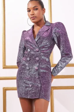 Mini Dresses^* Iridescent Foil Print Blazer Mini Dress Silver