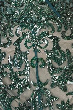 Maxi Dresses^* Iridescent Sequin Maxi With Front Split Emerald