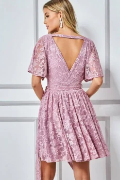 Mini Dresses^* Lace Kimono Wrap Skater Mini Dress Mauve