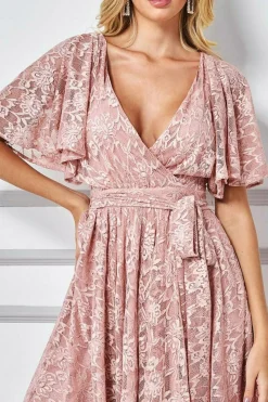 Mini Dresses^* Lace Kimono Wrap Skater Mini Dress Blush