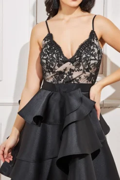 Midi Dresses^* Layered Frilled Midi Dress Black
